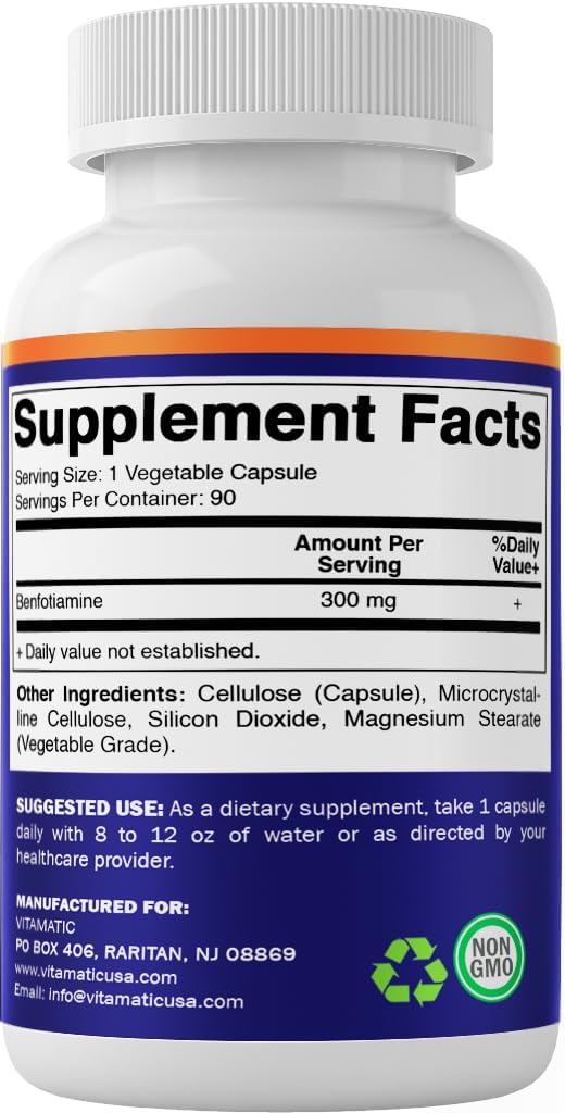 Vitamatic Benfotiamine 300 mg - Fat Soluble Vitamin B1 Food Supplement (3 Bottles, 270 Capsules) - görsel 7