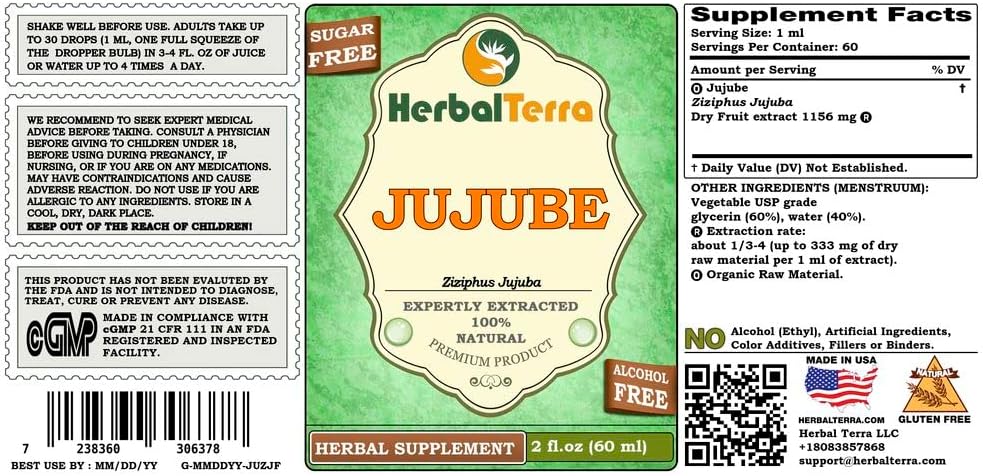 Jujube (Ziziphus Jujuba) Glycerite, Alcohol-Free Liquid Extract - 5 x 2 fl oz (5 x 60 ml) - görsel 2