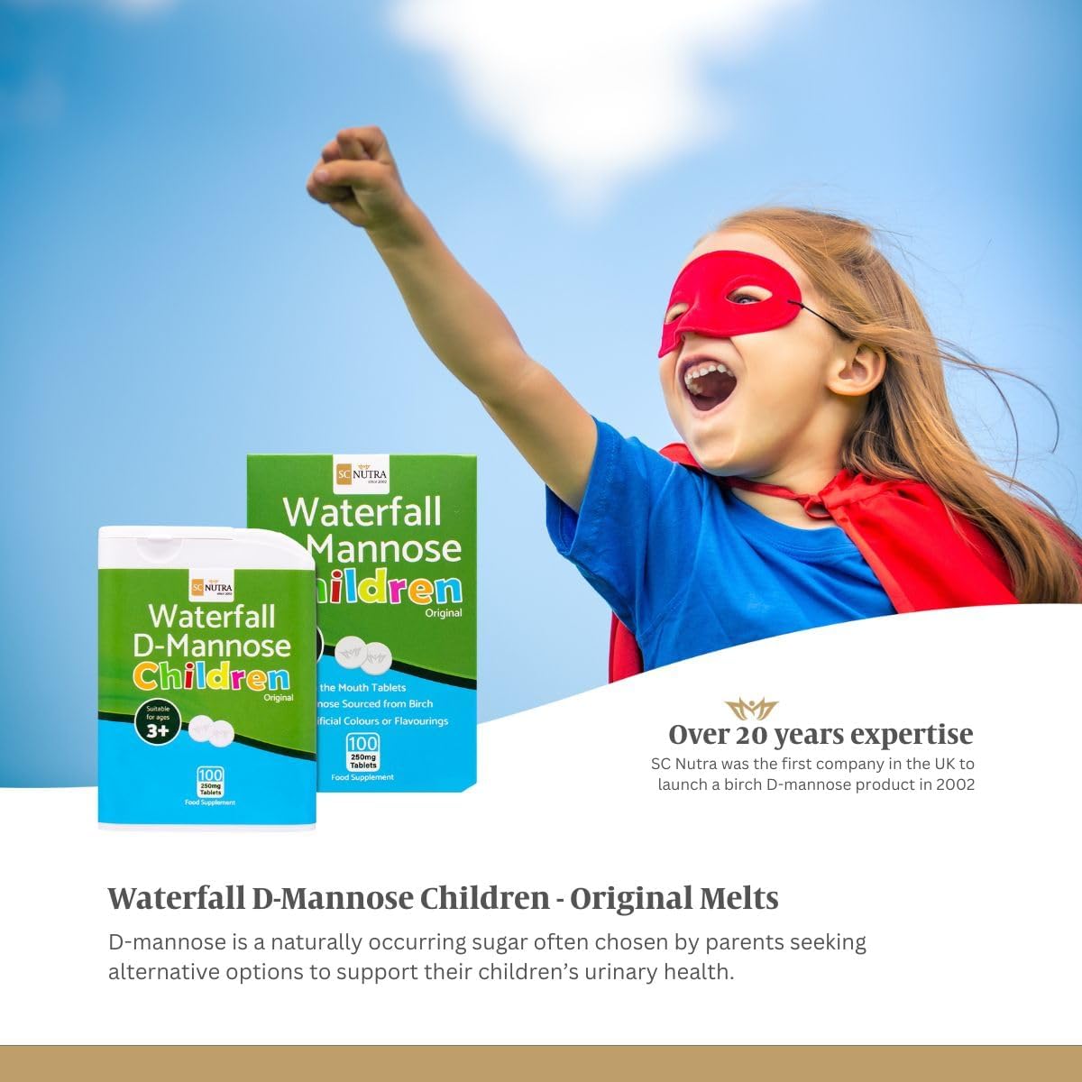 Waterfall D-Mannose Children Original | No Artificial Colours &amp; Flavourings | Vegan | 250mg Melt in the Mouth Tablets – 100 Tablets - görsel 6