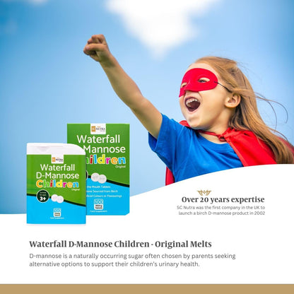 Waterfall D-Mannose Children Original | No Artificial Colours &amp; Flavourings | Vegan | 250mg Melt in the Mouth Tablets – 100 Tablets