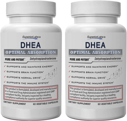 Superior Labs Extra Strength Natural DHEA 100 mg, 60 Vegetable Capsules
