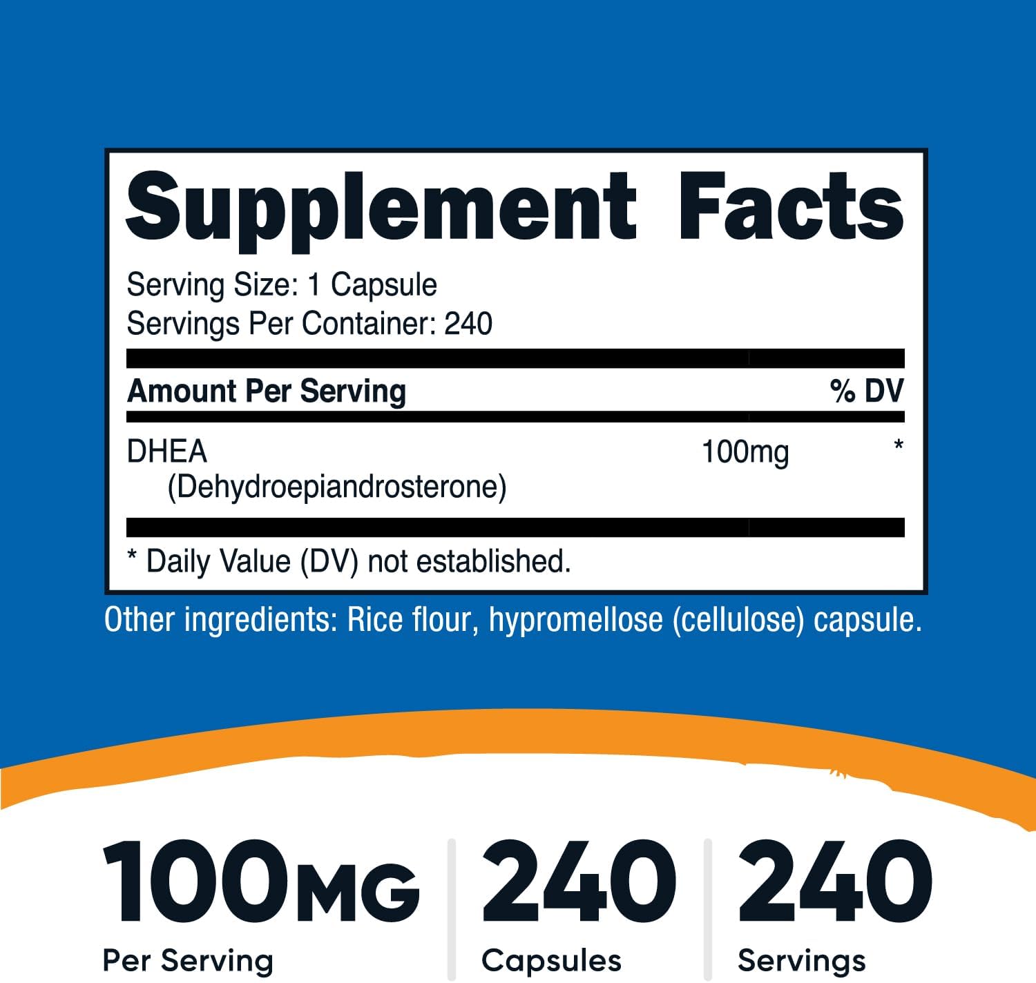 Nutricost DHEA 100mg, 240 Capsules - Gluten-free, Soya-free, Non-GM Supplement - görsel 2