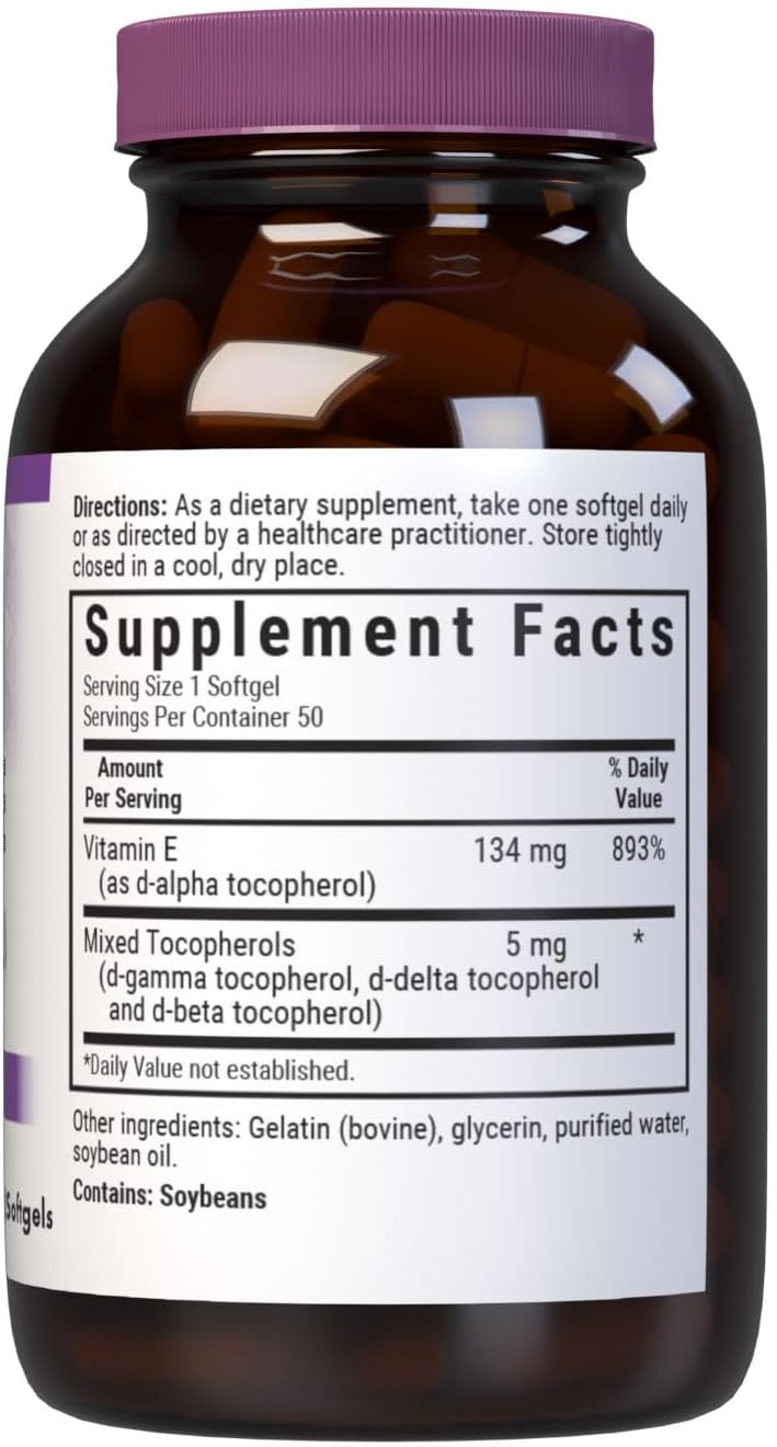 Bluebonnet Vitamin E 200 IU Mixed Tocopherols Food Supplement, 50 Softgels - görsel 2
