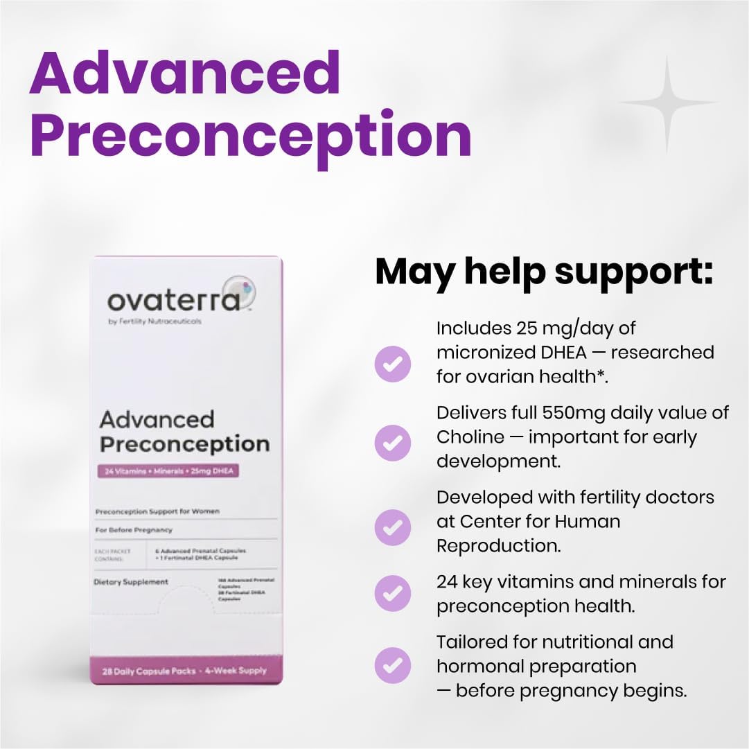 Ovaterra Advanced Preconception Supplements for Women with DHEA 25 mg, Choline 550 mg, Folate (Methylfolate) 1,010 mcg, Omega-3 DHA & EPA 196 Capsules - 28 Day Supply - görsel 4