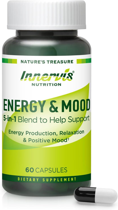 Caffeine-Free Natural Energy Boost with Ashwagandha, Maca & Magnesium – Support Stress Relief, Focus & Mood – 60 Capsules by Innervis Nutrition
