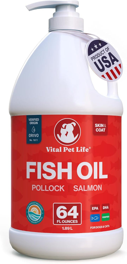 Vital Pet Life Fish Oil for Dogs – Salmon & Pollock Liquid Omega 3 Supplement, 1.9 L