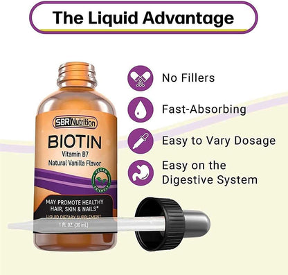 SBR Nutrition Biotin Liquid Drops, 5000 mcg, Vanilla, 30 ml