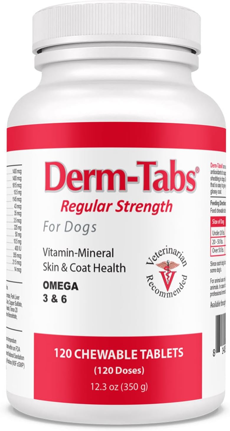 Derm Tabs Regular Strength for Dogs – Natural Oil, Vitamins, Minerals, and Antioxidants – 120 Chewable Tablets - görsel 1