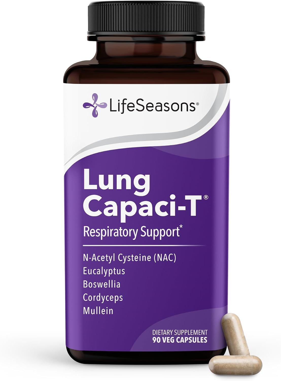 Lung Capaci-T - Respiratory Support Supplement - CoQ10, N-Acetyl Cysteine, Boswellia, Eucalyptus, Mullein, Green Tea, Nettle & Peppermint - Supports Oxygen Capacity & Mucus Clearance - 90 Capsules - görsel 1