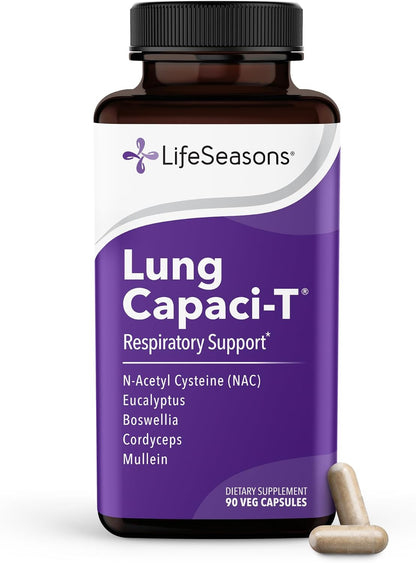 Lung Capaci-T - Respiratory Support Supplement - CoQ10, N-Acetyl Cysteine, Boswellia, Eucalyptus, Mullein, Green Tea, Nettle & Peppermint - Supports Oxygen Capacity & Mucus Clearance - 90 Capsules