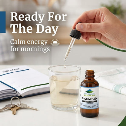 Pure Mountain Botanicals Liquid Vitamin B Complex - B12 B6 Drops - Raspberry Flavour - Kosher Non-GMO - 30 Servings