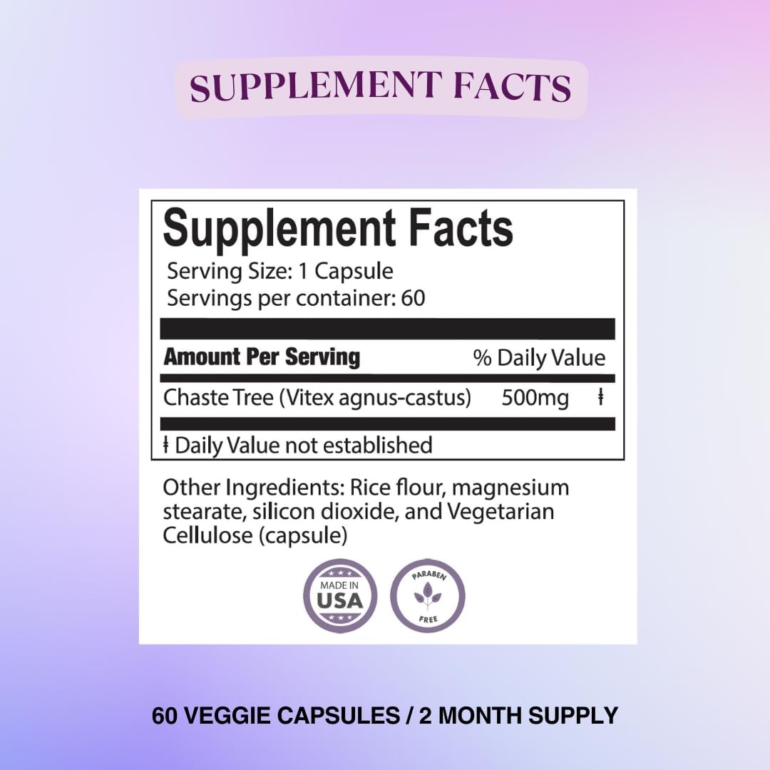 BIOLABS PRO Vitex Chasteberry Supplement - 500mg per Capsule, 60 Capsules (2-Month Supply) - görsel 2