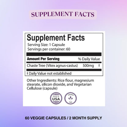 BIOLABS PRO Vitex Chasteberry Supplement - 500mg per Capsule, 60 Capsules (2-Month Supply)