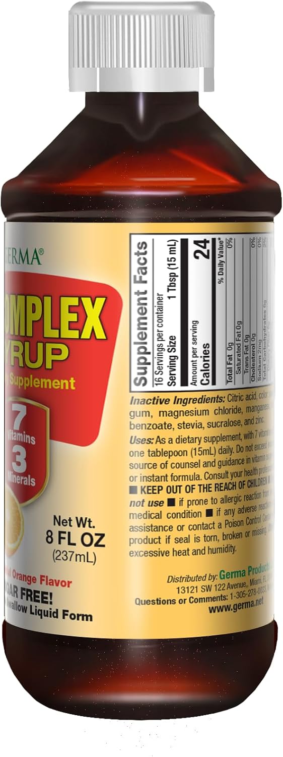 Germa B-Complex Syrup, Sugar Free, Orange Flavour, 8 fl oz - görsel 3