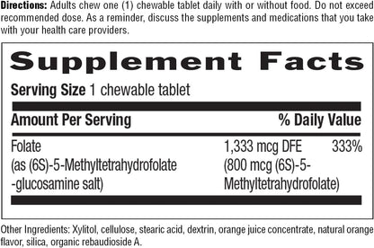 Country Life Methylfolate Chewable Tablets with Methylcobalamin B12 - Metabolically Active Folate - Great-Tasting Orange Flavour - Gluten-Free - Vegan - 60 Tablets
