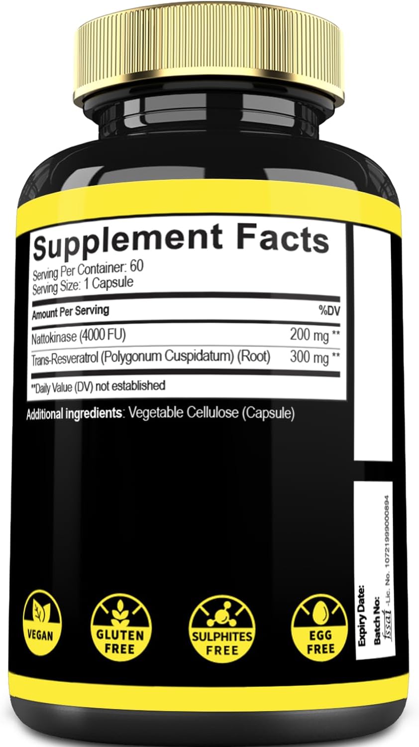 Mecisco Nattokinase Supplement with Trans-Resveratrol - 60 Capsules - görsel 7