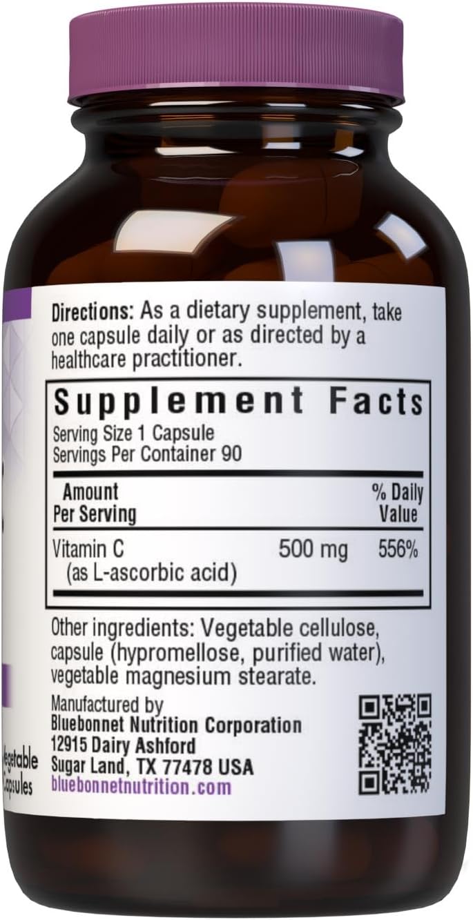 Bluebonnet Nutrition Vitamin C 500 mg – Ascorbic Acid – Immune & Skin Health – 90 Vegetable Capsules - görsel 2