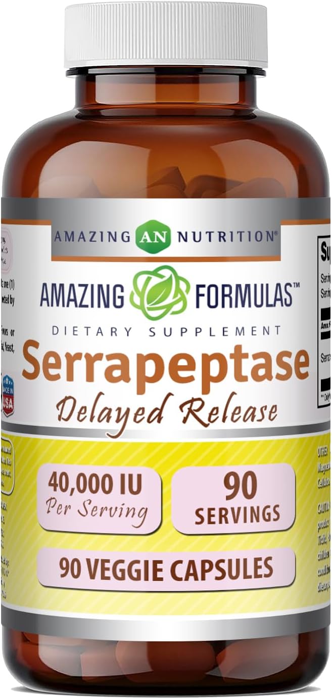 Amazing Formulae Serrapeptase Supplement | 40,000 IU | 90 Vegetable Capsules | Non-GMO | Gluten-free - görsel 1