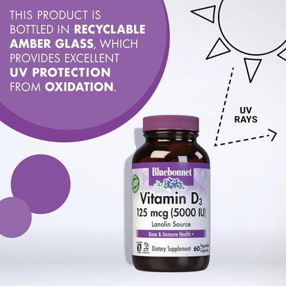 Bluebonnet Vitamin D3 5000 IU – 120 Veggie Capsules
