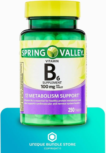 Vitamin B6 100mg – 250 Tablets (Pack of 2), High Potency B6 Supplement for Metabolism Support, Gluten-free, Vegetarian