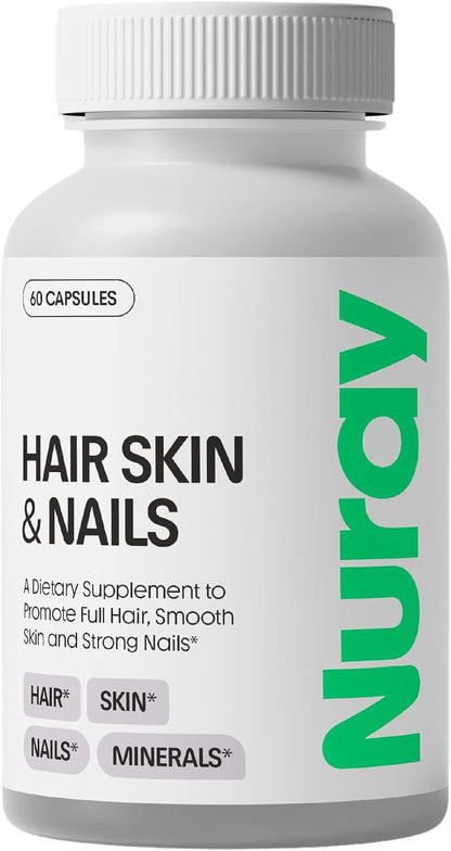 Nuray Hair, Skin & Nails Vitamins with Hyaluronic Acid, Biotin and Collagen - 60 Capsules
