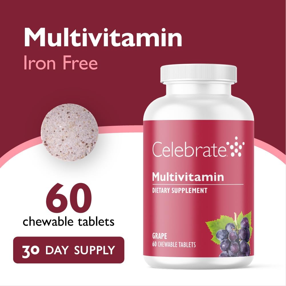 Celebrate Vitamins Bariatric Multivitamin Chewable, Iron-Free – Post Gastric Bypass & Sleeve Gastrectomy Supplement – Grape (60 Tablets) - görsel 2