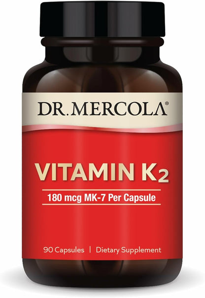Dr. Mercola Vitamin K2 180 mcg as MK-7 - Supports Healthy Arterial Function & Heart Health - Non-GM, Gluten-Free & Soya-Free - 90 Capsules (90 Servings)