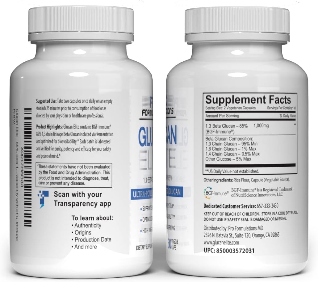 Pro Formulations MD Glucan Elite – Beta 1,3D Glucan 500mg – 60 Vcaps (2 Pack) - görsel 4