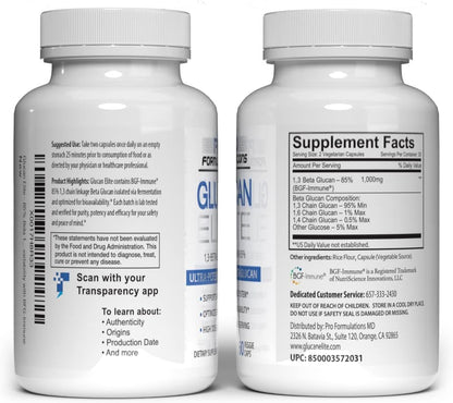 Glucan Elite – 85% Beta 1,3D Glucan 500mg – 60 capsules – Ultra-Potency with BGF-Immune