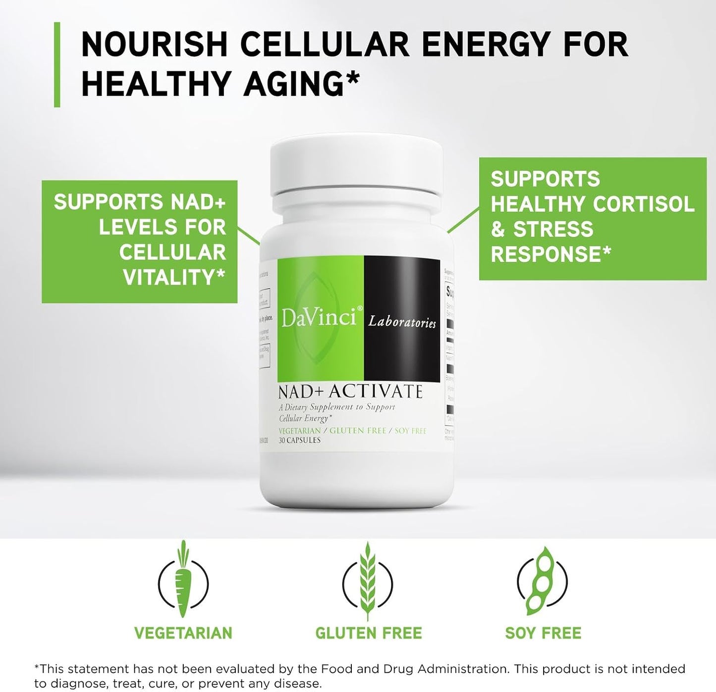 DAVINCI Labs NAD+ Activate - NAD Supplement with Vitamin C & Niacin - 30 Capsules - görsel 3