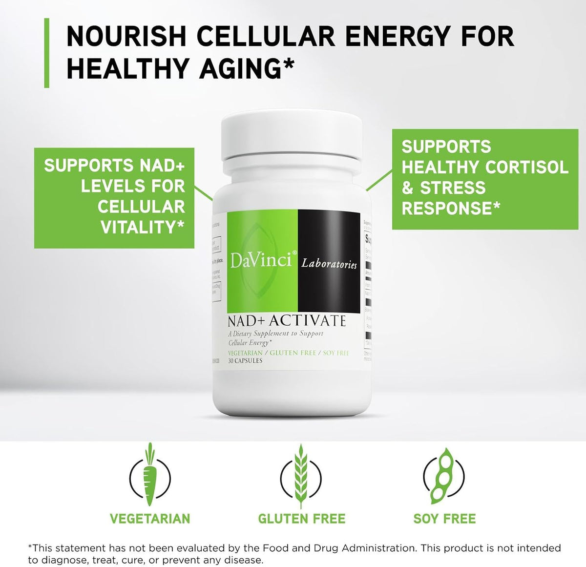 DAVINCI Labs NAD+ Activate - NAD Supplement with Vitamin C & Niacin - 30 Capsules - görsel 3