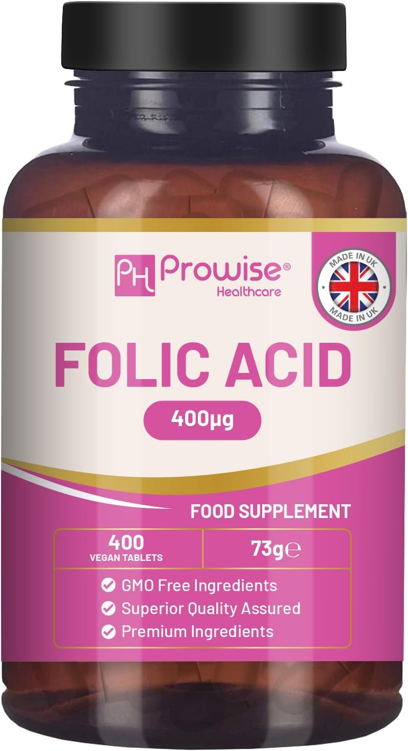 Folic Acid Tablets 400 mcg - 400 Vegan Vitamin B9 Tablets | 13 Month Supply | Vitamin B9 Pregnancy Support | UK Made – Prowise - görsel 1