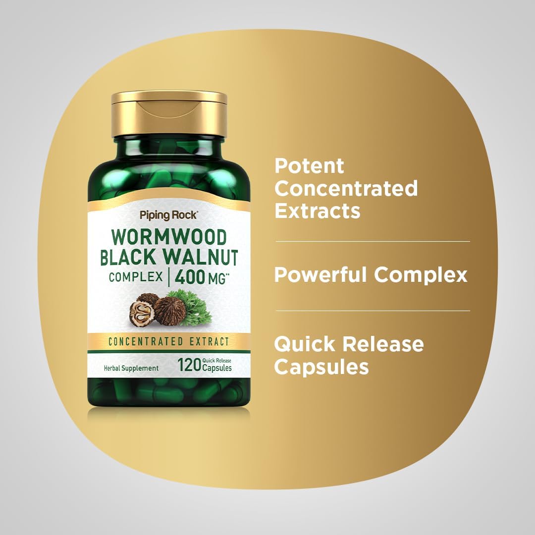 Piping Rock Wormwood Black Walnut Capsules - Herbal Extract Complex, 120 Count - görsel 4