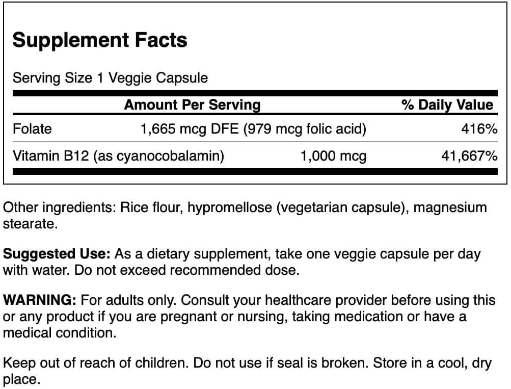 Swanson Folic Acid and Vitamin B12 30 Vegetarian Capsules - görsel 2