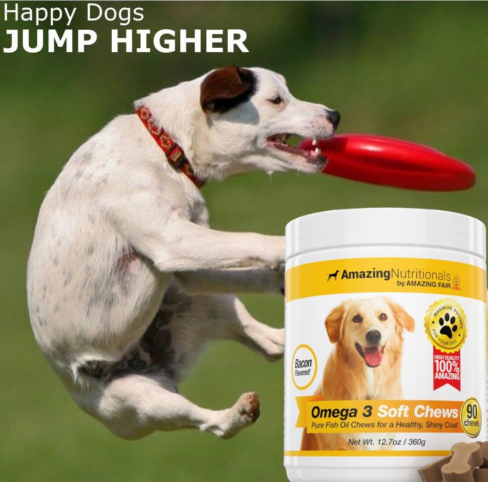 Amazing Omega 3 for Dogs - Fish Oil for Dogs Supplement, 90 Bacon Flavoured Soft Chews, Omega Fatty Acids EPA DHA - Made in USA - görsel 3