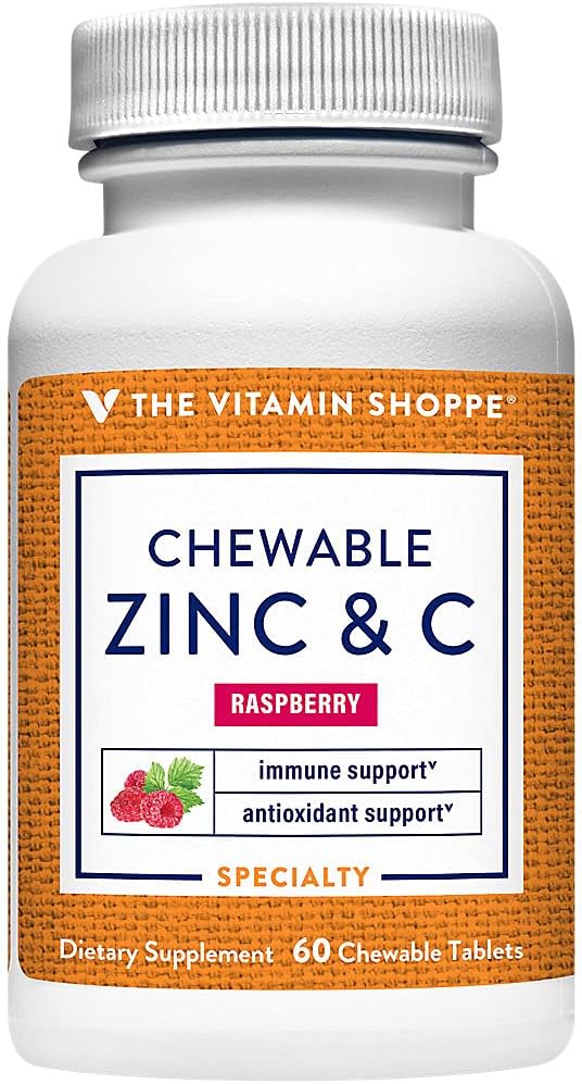 The Vitamin Shoppe Chewable Zinc with Vitamin C - Immune Defence, Raspberry Flavour, 60 Chewables – Image 1