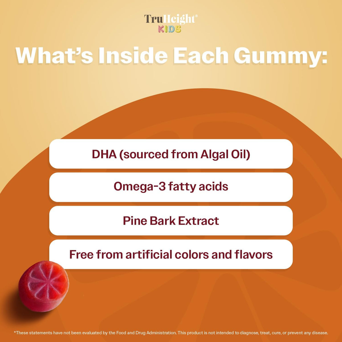 TruHeight Kids Brain Growth Gummies - Orange - Omega-3 DHA Multivitamin for Ages 2+ - görsel 4