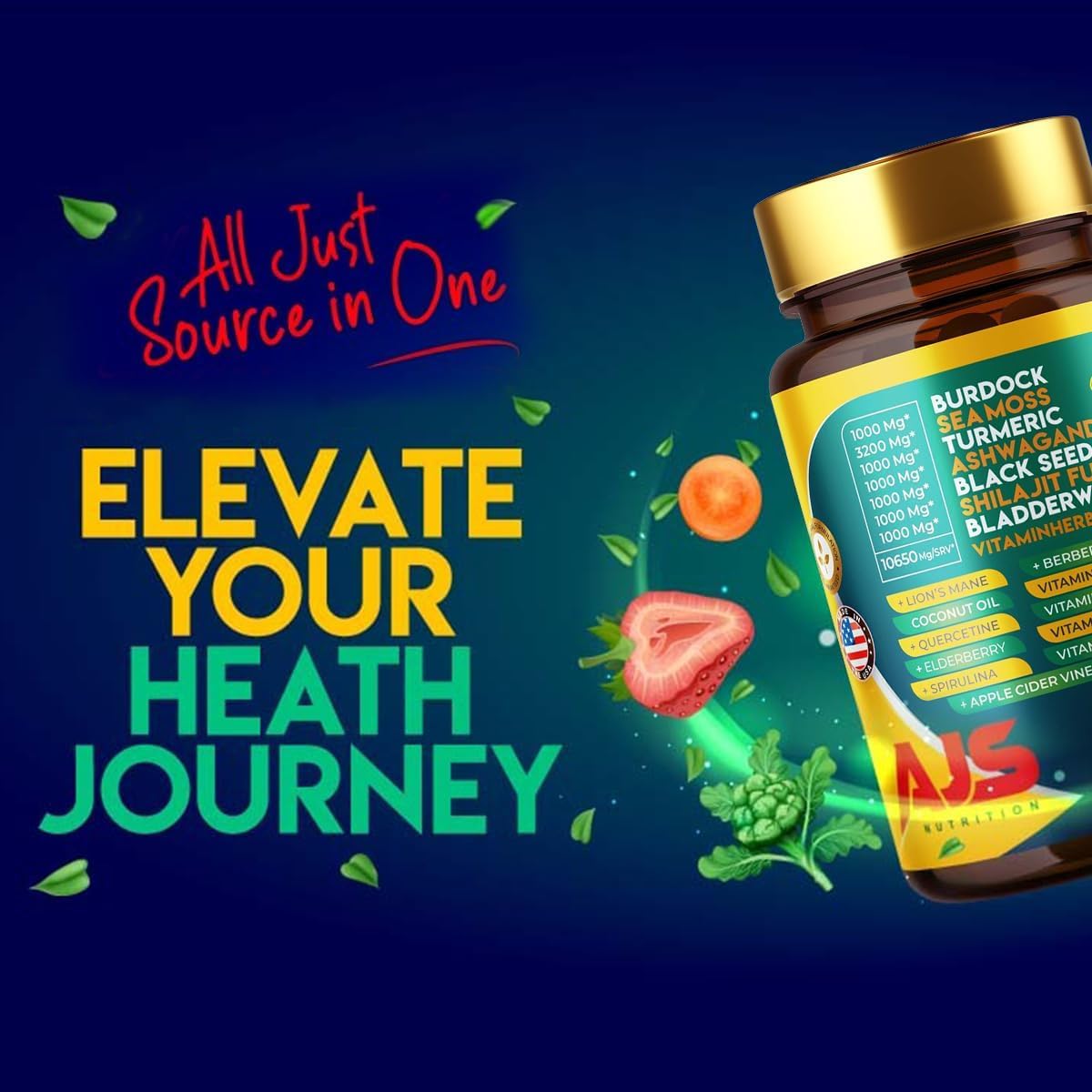 AJS Sea Moss Capsules 3200mg – Himalayan Shilajit, Black Seed Oil, Ashwagandha, Turmeric, and More (90 Capsules) - görsel 7
