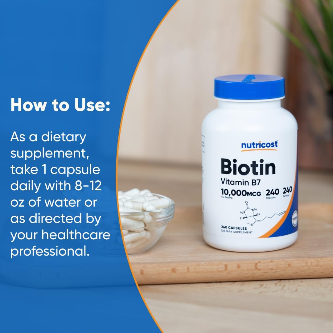 Nutricost Biotin (Vitamin B7) 10,000 µg (10 mg) Supplement, 240 Capsules – Vegetarian, Gluten-free, Non-GMO - görsel 7