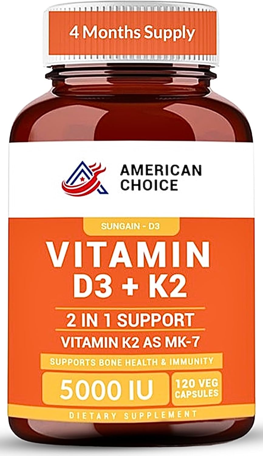 Vitamin D3 5000 IU – Enhanced Bone, Heart & Immune Support – Supports Calcium Absorption, Clean & Trusted Formula for Daily Wellness + Vitamin K2 (MK-7) 100 mcg – 120 Capsules - görsel 1