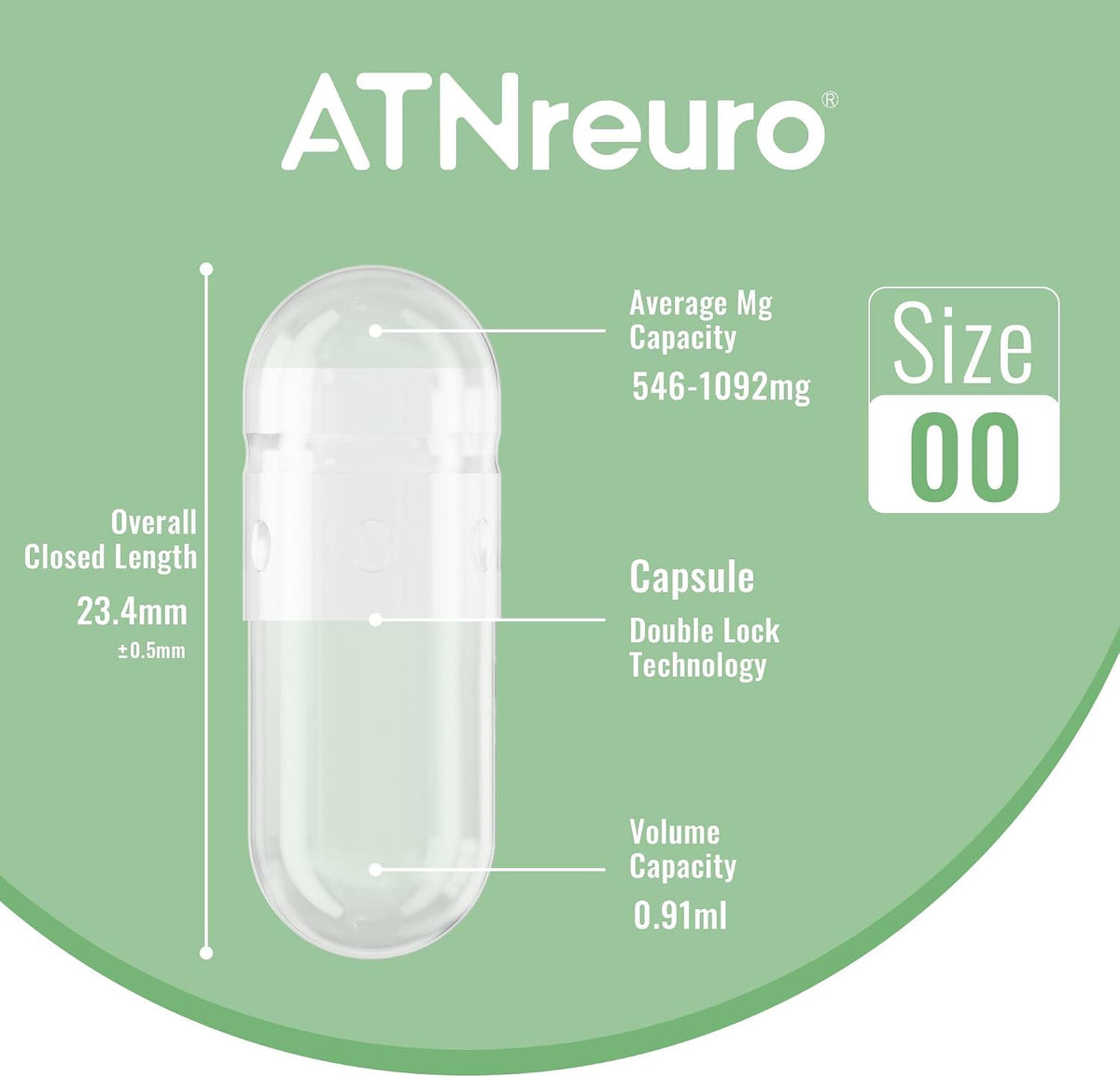 ATNreuro 00 Empty Vegan Capsules with 2 Micro Spoons - 100 Count - görsel 7