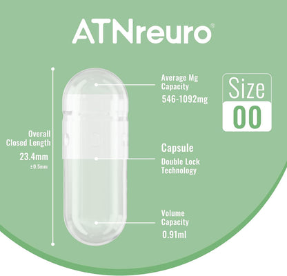 ATNreuro 00 Empty Vegan Capsules with 2 Micro Spoons - 100 Count
