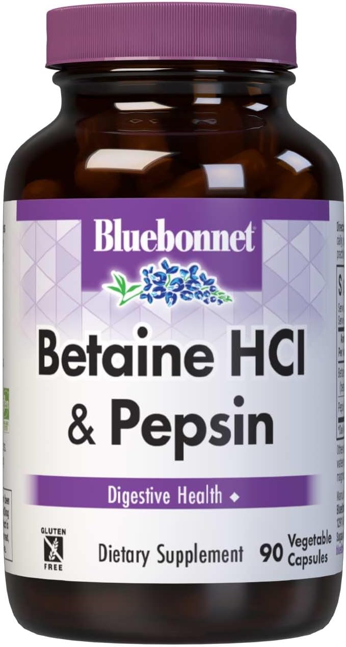 BlueBonnet Betaine HCl Plus Pepsin Vegetarian Capsules, 90 Capsules - görsel 1