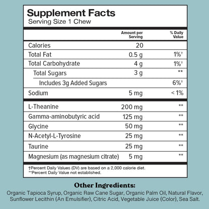Chewsy So Long Stress - Calm Fruity Chews with L-Theanine, GABA, Glycine, Tyrosine, Taurine & Magnesium - Non-GM and Gluten-Free - Tropical Fruit Chews, 30-Day Supply