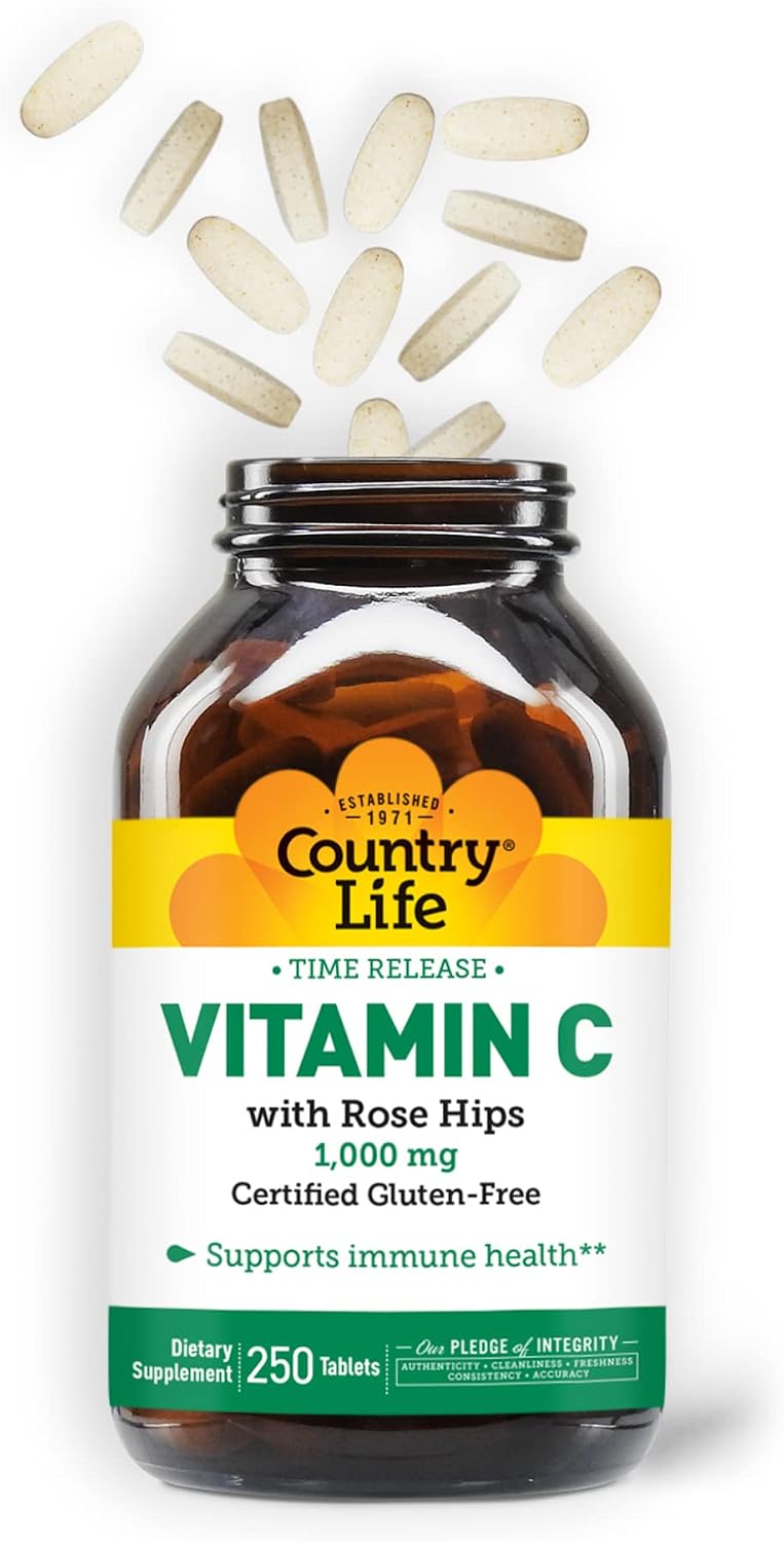 Country Life Time Release Vitamin C with Rose Hips, 1000mg, 250 Tablets - görsel 3