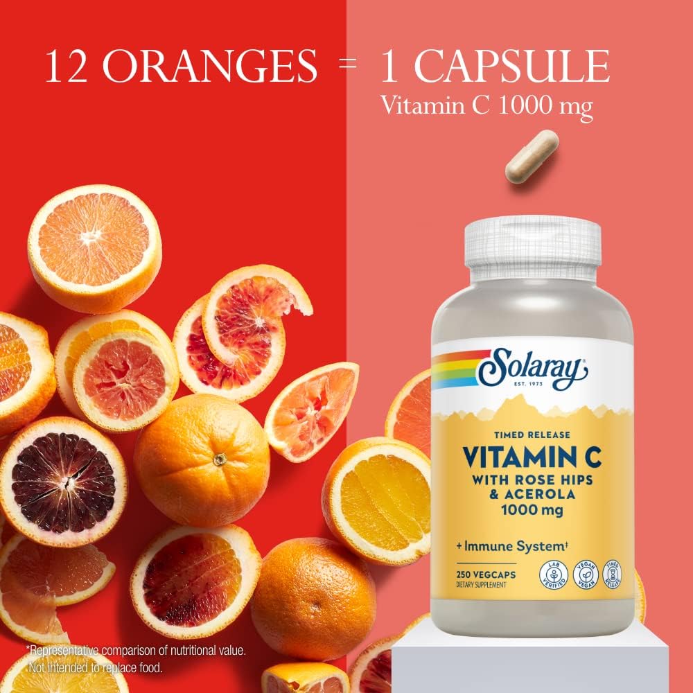 SOLARAY Vitamin C 1000mg - Time Release Capsules with Rose Hips & Acerola - görsel 4