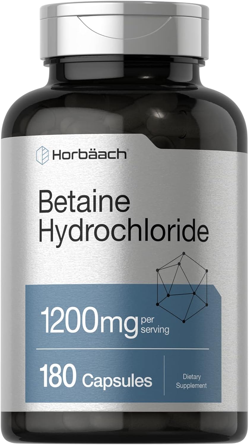 Horbäach Betaine HCl 1200mg - Betaine Hydrochloride Supplement (180 Capsules) - görsel 1