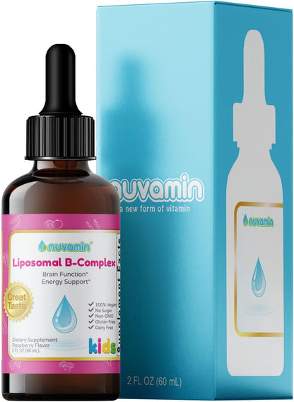 Nuvamin Liquid Liposomal B-Complex Drops – Raspberry Flavour, 2 fl oz (60 ml)