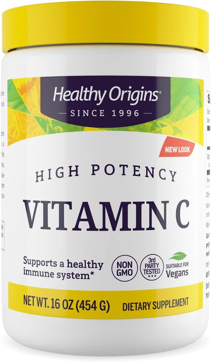 Healthy Origins Vitamin C Powder 1,000 mg (Non-GMO Tested, High Potency, Immune Support, Vegan) 454 g