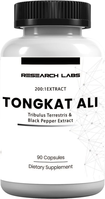 Research Labs Tongkat Ali Extract Capsules - Potent, Highly Concentrated Formula for Strength, Vitality, Drive & Muscle Support